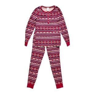 Vineyard Vines Womens Pajama Set XS Pink Fair Isle Whale Thermal Cozy Loungewear